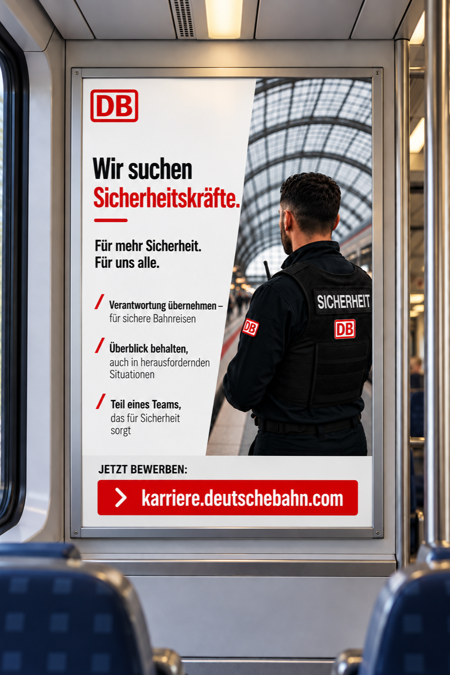 DB – Wir suchen Sicherheitskräfte (Plakat in der Bahn)